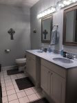 Master Suite offers jetted tub/shower and double vanity